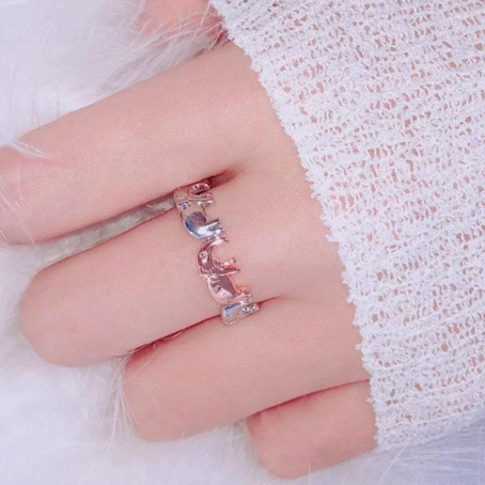 NEW Silver & Rose Gold Elephant Eternity Band Ring - Picture 3 of 7